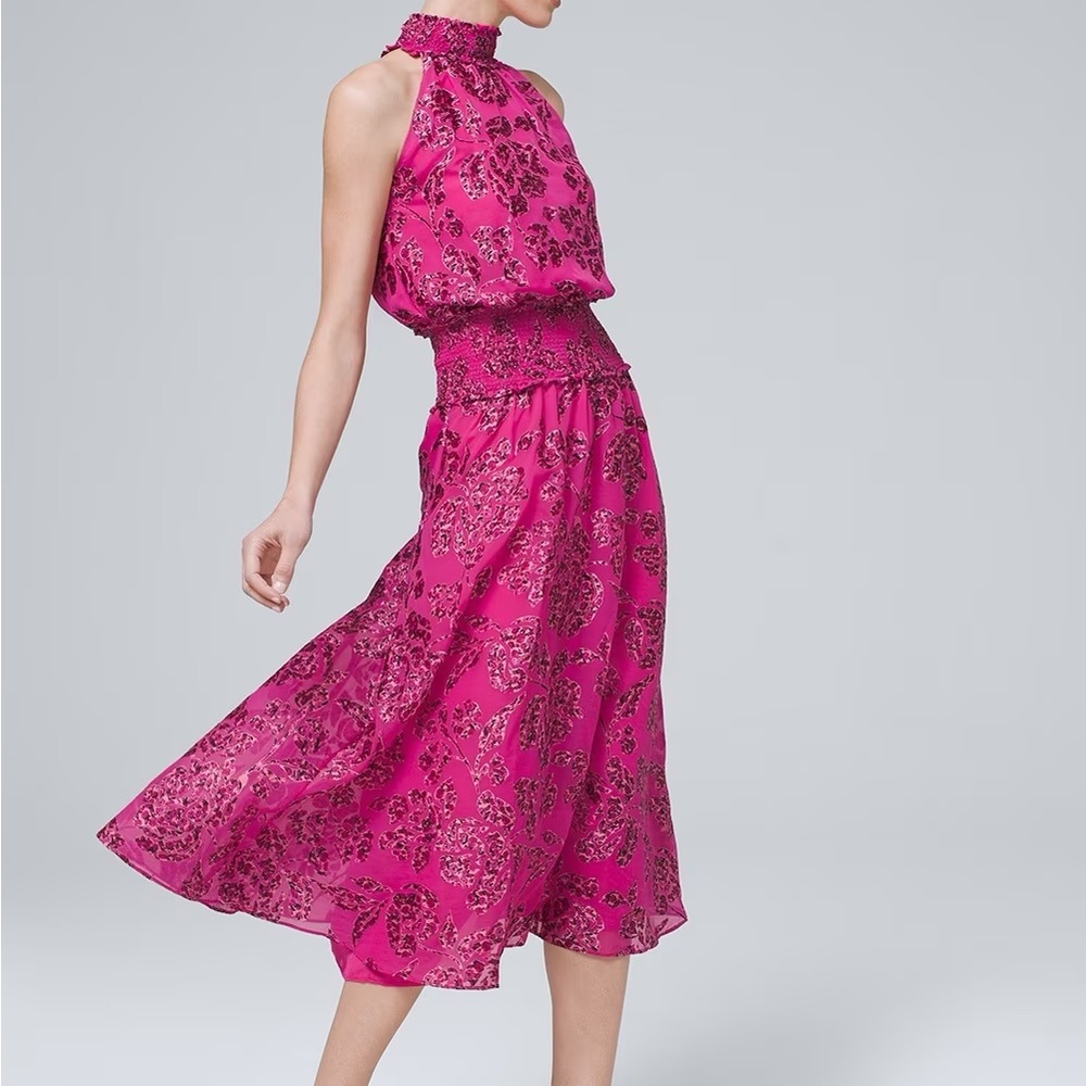 Hot pink and floral midi dress